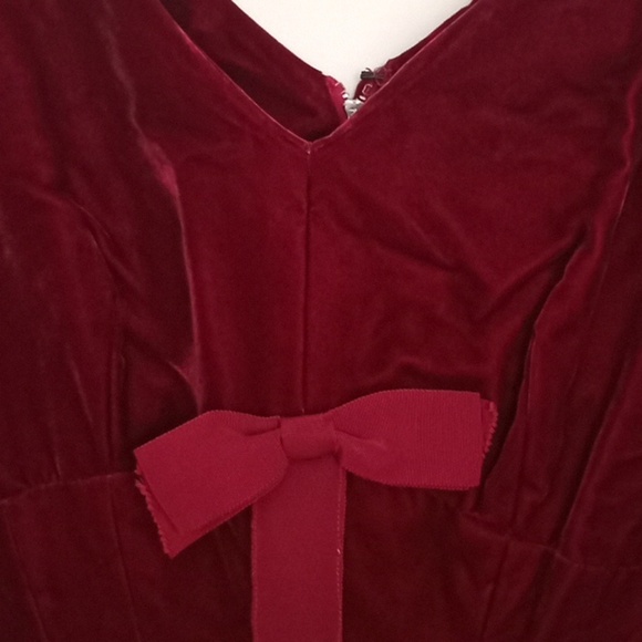 Vintage 50s Velvet Abe Schrader Burgundy Red Retro Front Bow Cocktail Dress - Picture 6 of 7